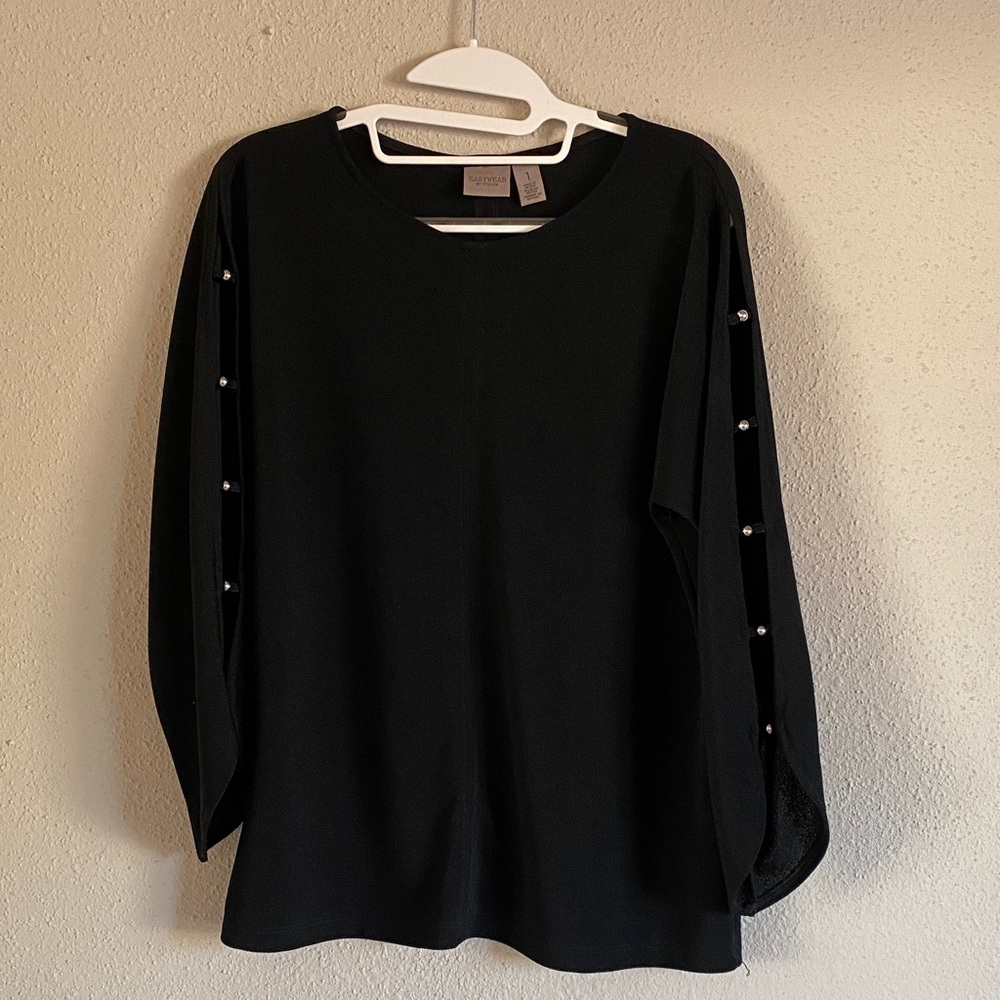 Chico's Black Blouse with Pearl Details